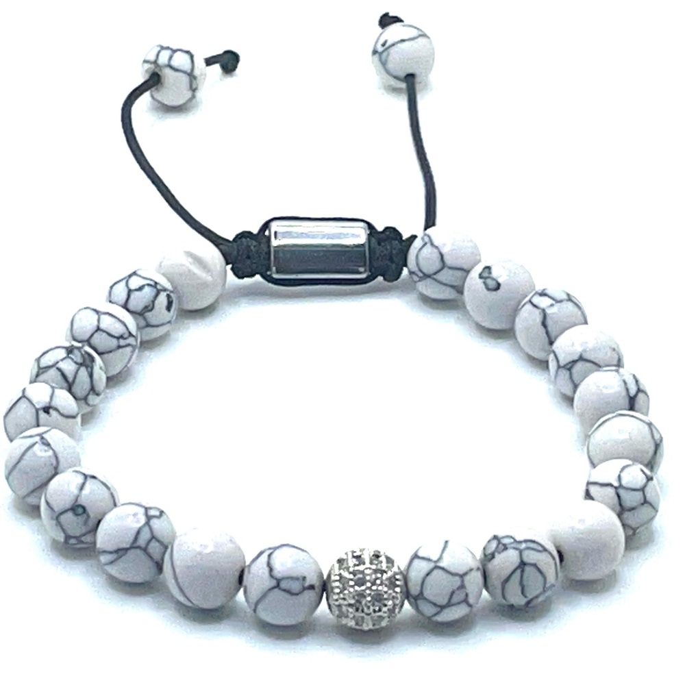 Howlite handmade bracelet with Swarovski crystal ball adjustable with gift box